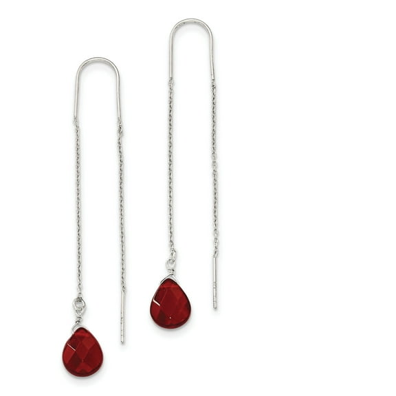 Sterling Silver Red Crystal Threader Earrings (70 X 9) Made In Thailand qe2271