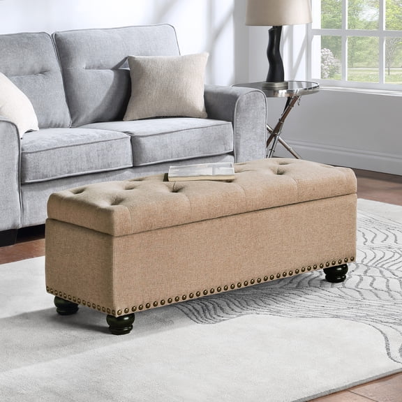 Convenience Concepts 18" Upholstered Fabric Storage Ottoman Bench in Beige
