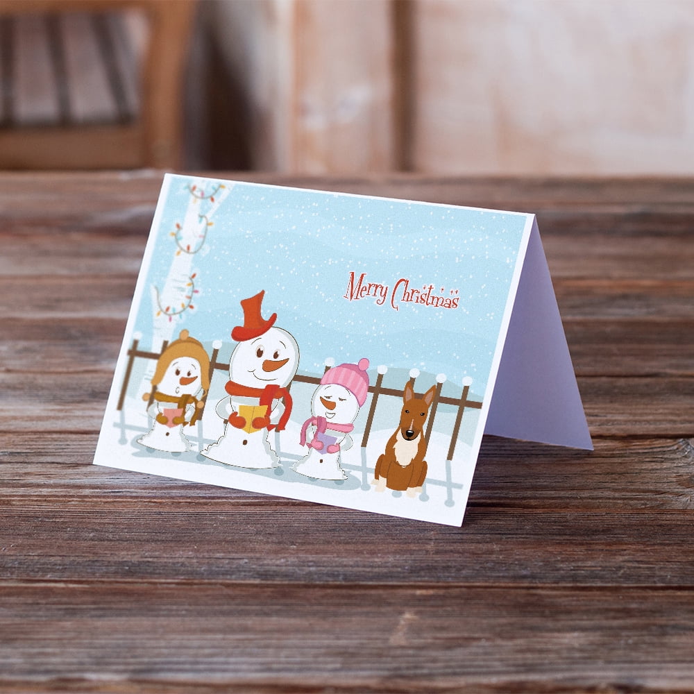 Merry Christmas Carolers Bull Terrier Red Greeting Cards and Envelopes Pack of 8