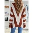 thumbnail image 6 of SHEWIN Sweater for Women Color Block Brown Striped V Neck Long Sleeve Knit Pullover Jumper Tops 12 14, 6 of 9