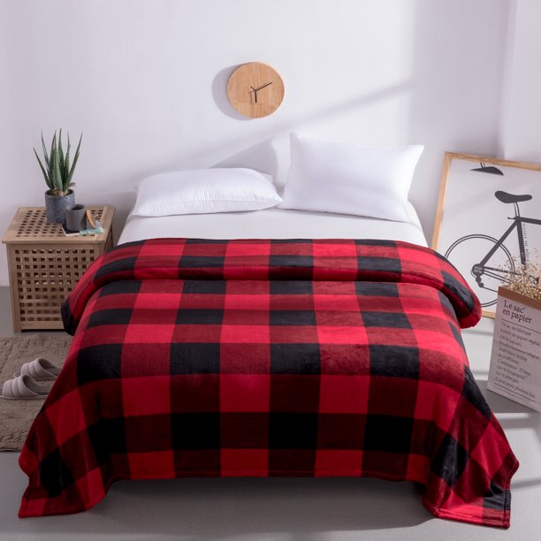 Mainstays Super Soft Plush Blanket, King, Red Plaid