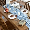 thumbnail image 3 of Artoid Mode Boho Sky Blue Gauze Wedding Table Runner, 400 cm Cheesecloth Fabric Kitchen Dining Holiday Table Decor for Home Party Indoor, 3 of 12