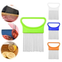 Hariumiu Stainless Steel Onion Holder Slicer Cutter Kitchen Vegetable Chopper Tool with 10 Forks Non-Slip Handle for Onion Potato Tomato Lemon Slicing