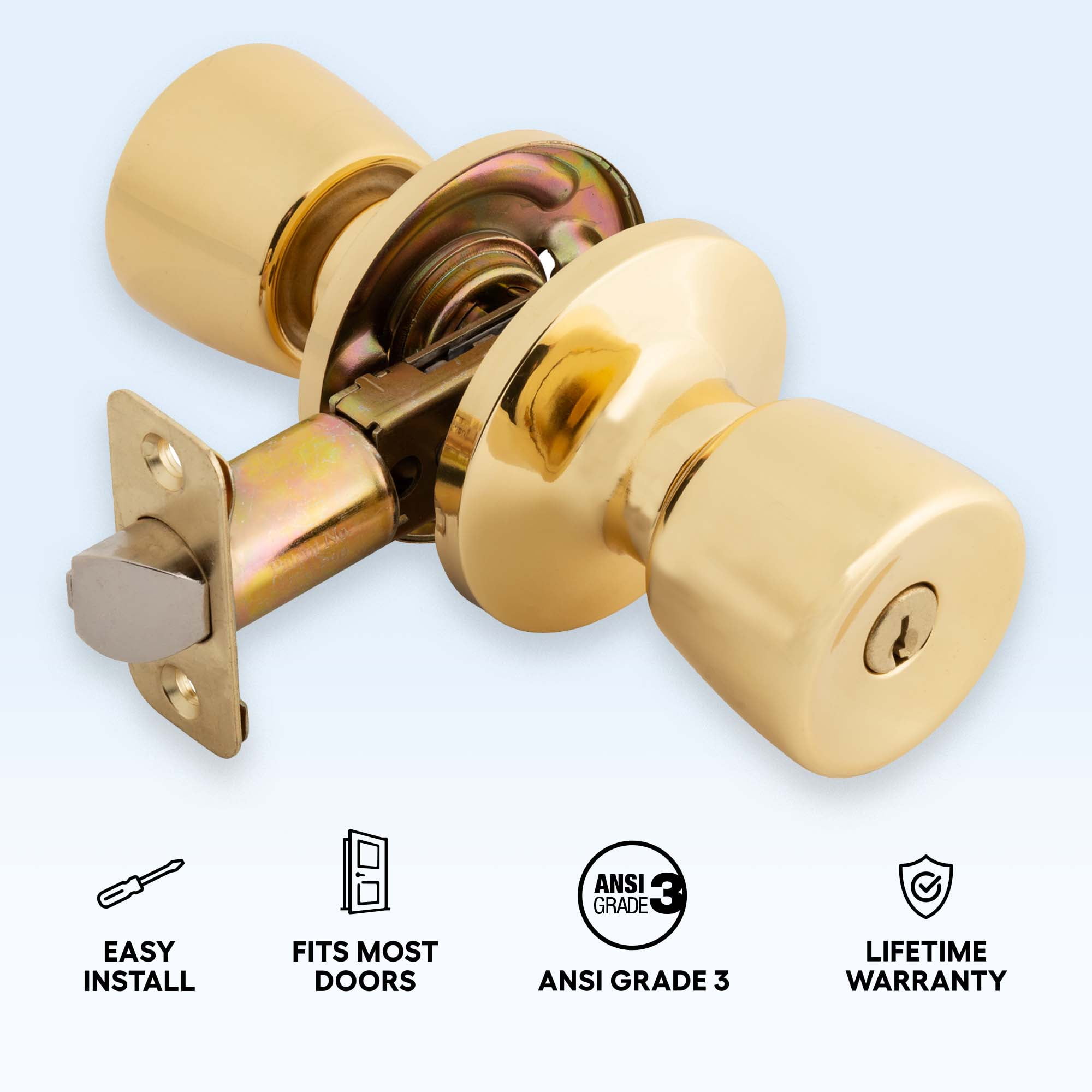 Hyper Tough Keyed Entry Tulip Style Doorknob and Deadbolt Double Combo pack Polished Brass Finish