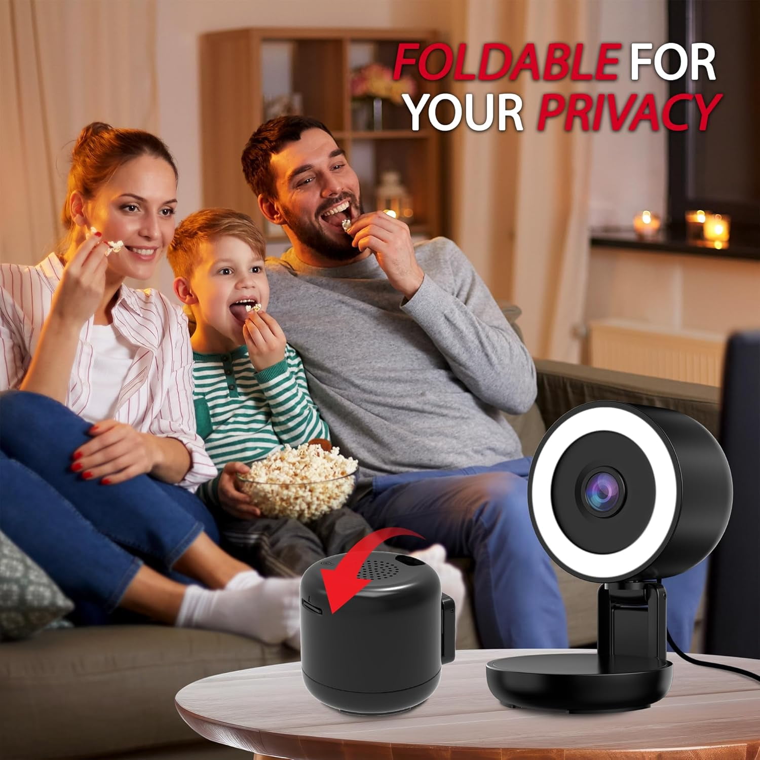 Energizer Smart 2K Wired Indoor Camera with Light for Night Vision, Foldable for Privacy, Remote Access, 130° Wide Angle, Recording, Instant Motion Alerts, Two-Way Audio, Hub-Free Wi-Fi (Black)