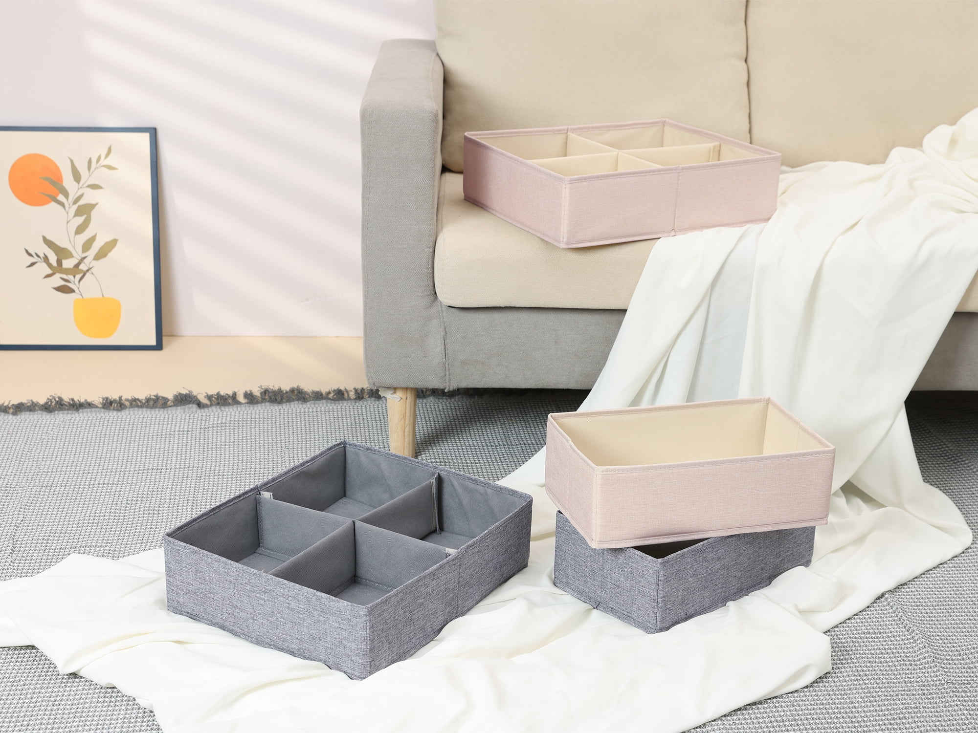 Unique Bargains Fabric Collapsible Storage Bin for Closet Organizers Beige 14"x12"x3.9"