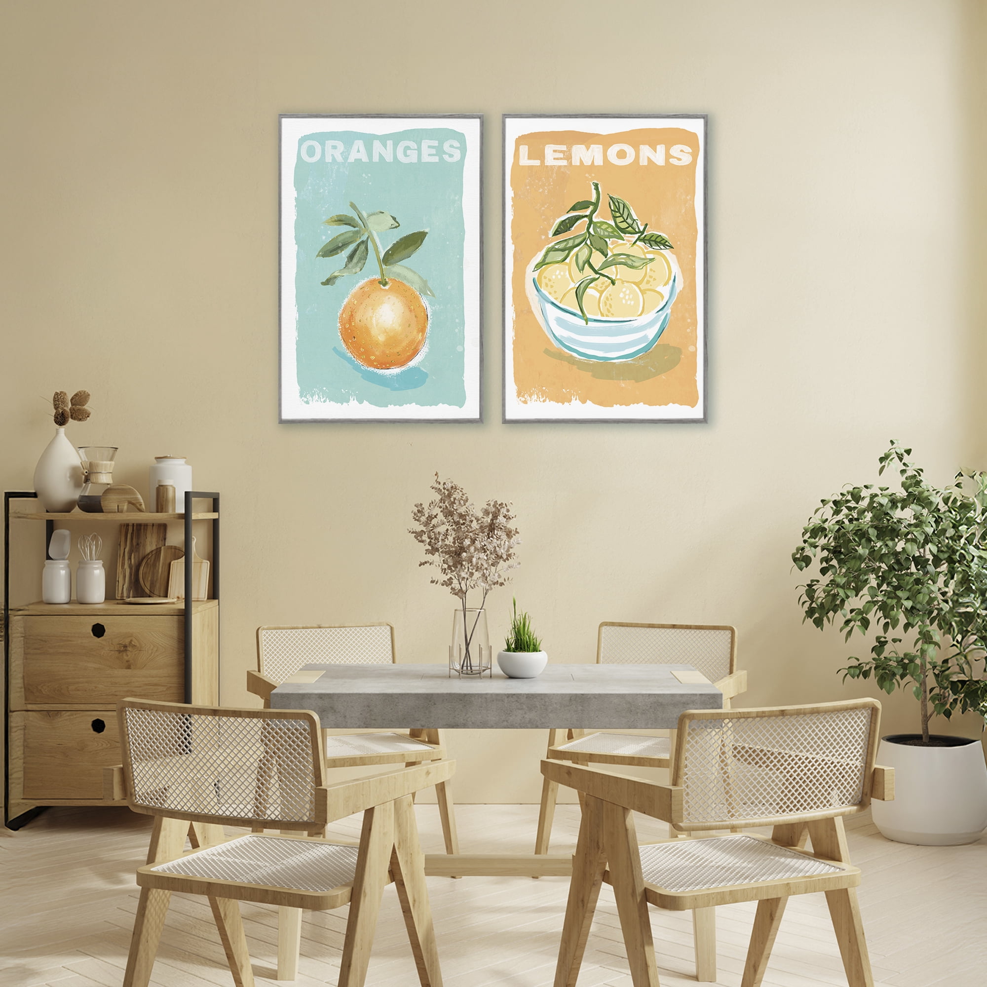 Stupell Industries Citrus Twist Motif 2 Piece Gray Framed Giclee Art Set, design by Chad Barrett