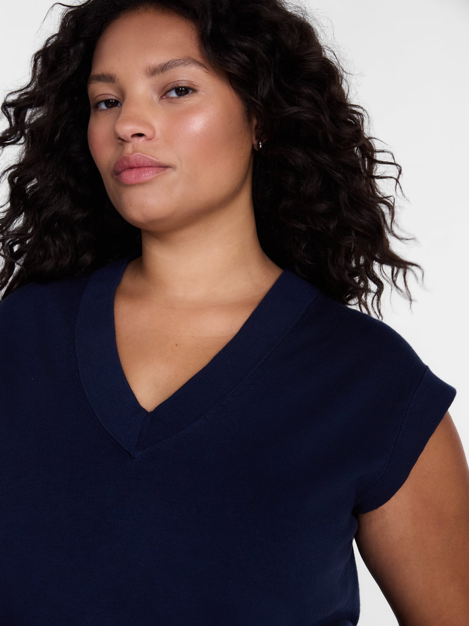 Terra & Sky Women's Plus Ribbed Sleeveless V Neck Sweater Top, Sizes 0X-5X