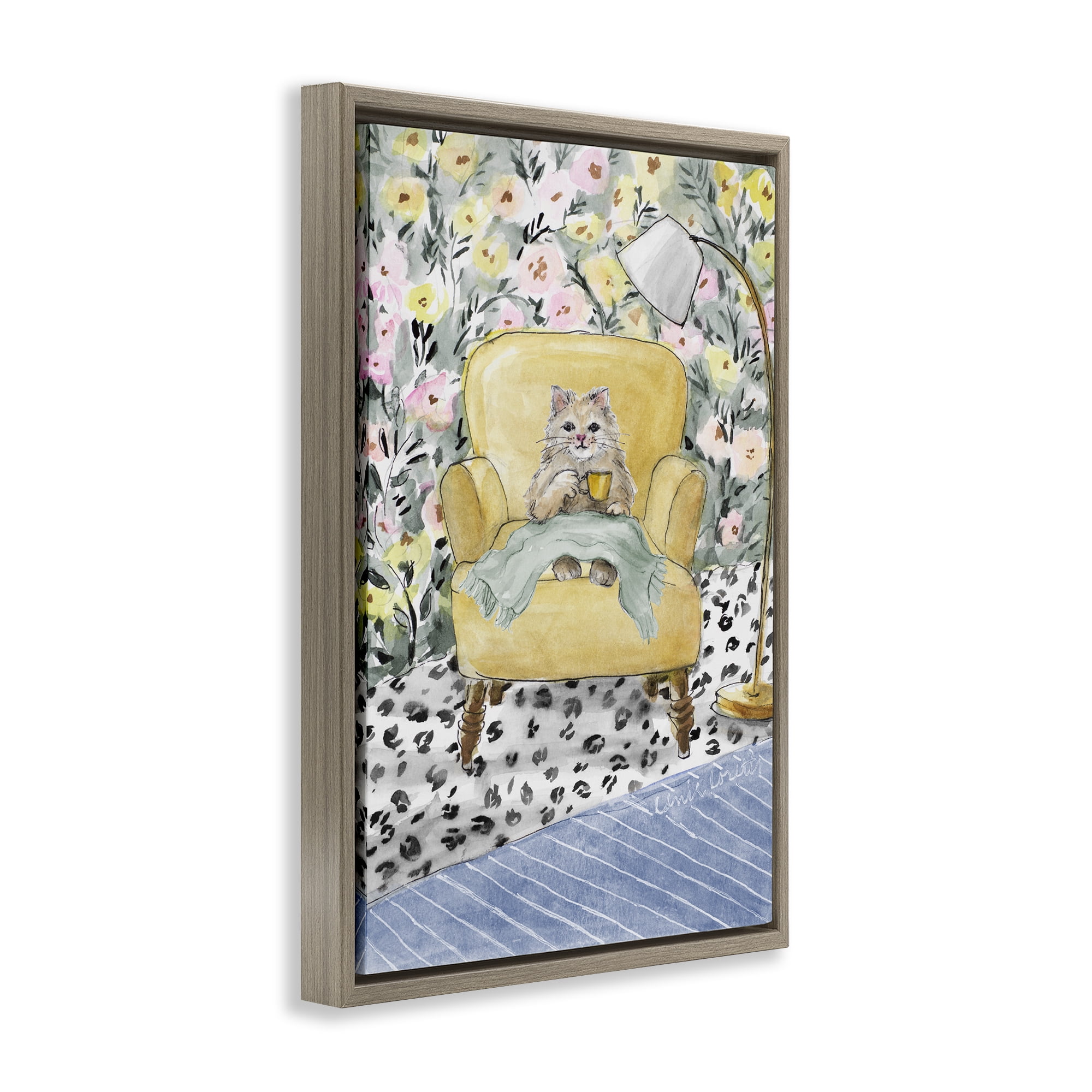 Stupell Industries Cozy Cat Corner Brown Framed Floater Canvas Wall Art, design by Lanie Loreth
