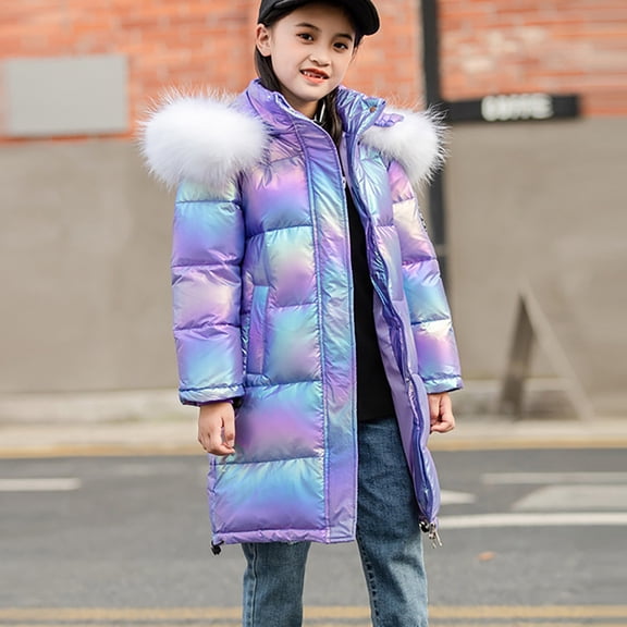 EnJoCho Girls Hooded F𝗎r Parka Puffer Down Jacket Thick Winter Mid Long Down Padded Coat Warm Kids Outerwear Snow Insulated Cold Weather Apparel Windproof 𝖶aterproof Jacket Coat