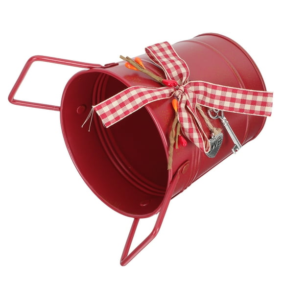 Flower Bucket Holder Decor Hanging Basket Faux Plant Floral Red