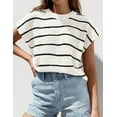 thumbnail image 5 of PRETTYGARDEN Womens Summer Short Sleeve Tops Trendy Crew Neck Striped Knit Sweater Business Casual Spring Clothes, 5 of 9