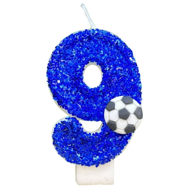 Ohufall Blue Glitter Soccer Birthday Decorations Number 9 Candle Cake Topper For Party