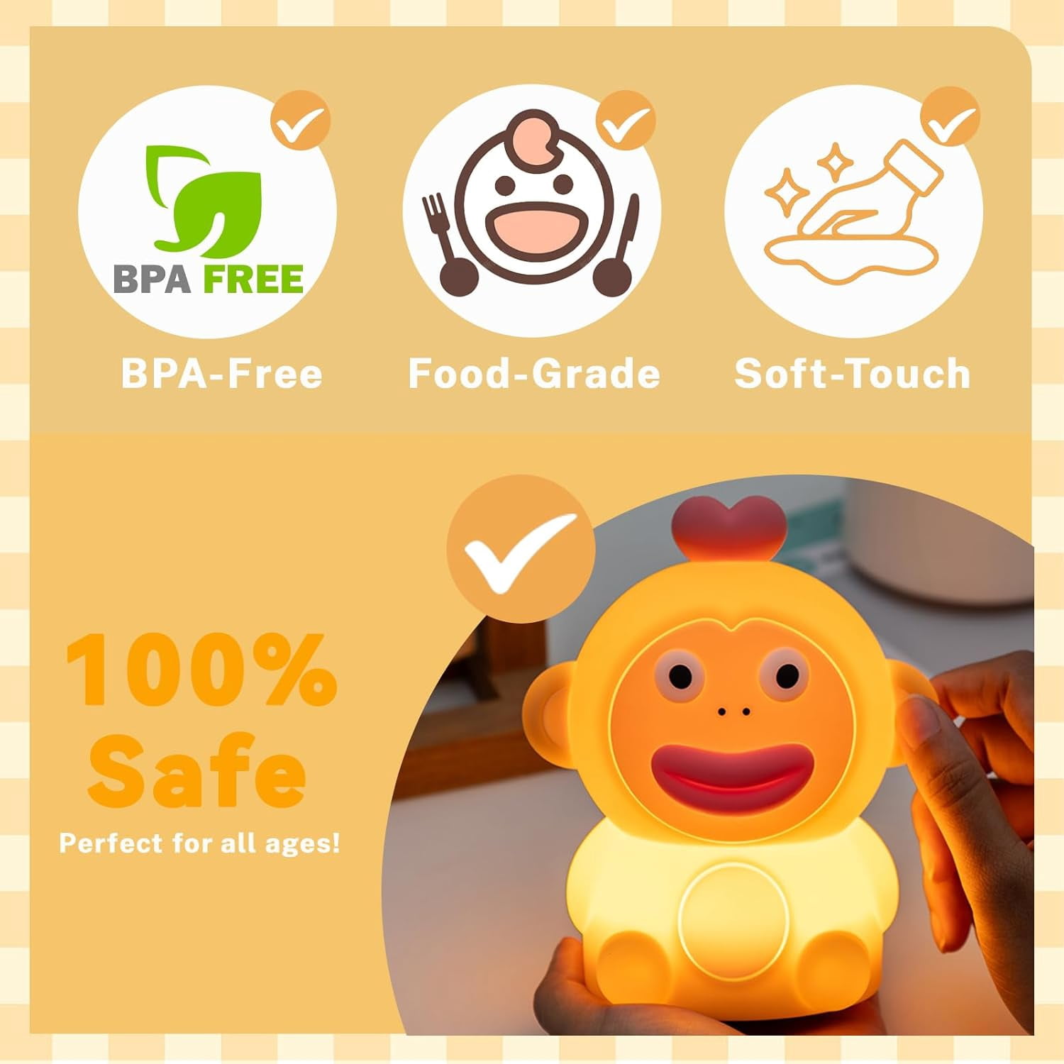 Monkey Night Light for Kids, Funny Big Mouth Squishy Silicone Nursery Lamp, 3 Level Touch Dimmable with Timer, Rechargeable Baby Night Light, Gifts for Boys Girls