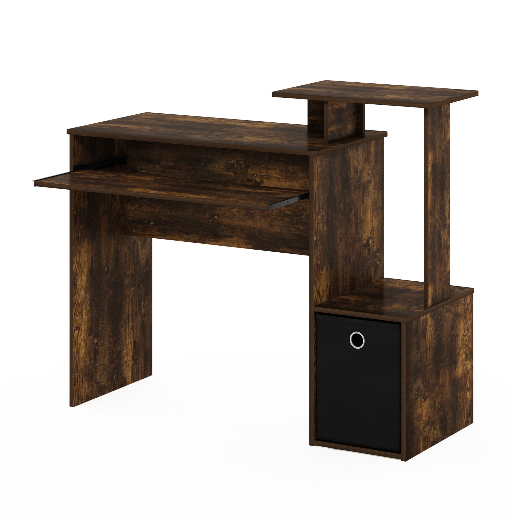 Furinno Econ Multipurpose Home Office Computer Writing Desk with Bin, Amber Pine/Black