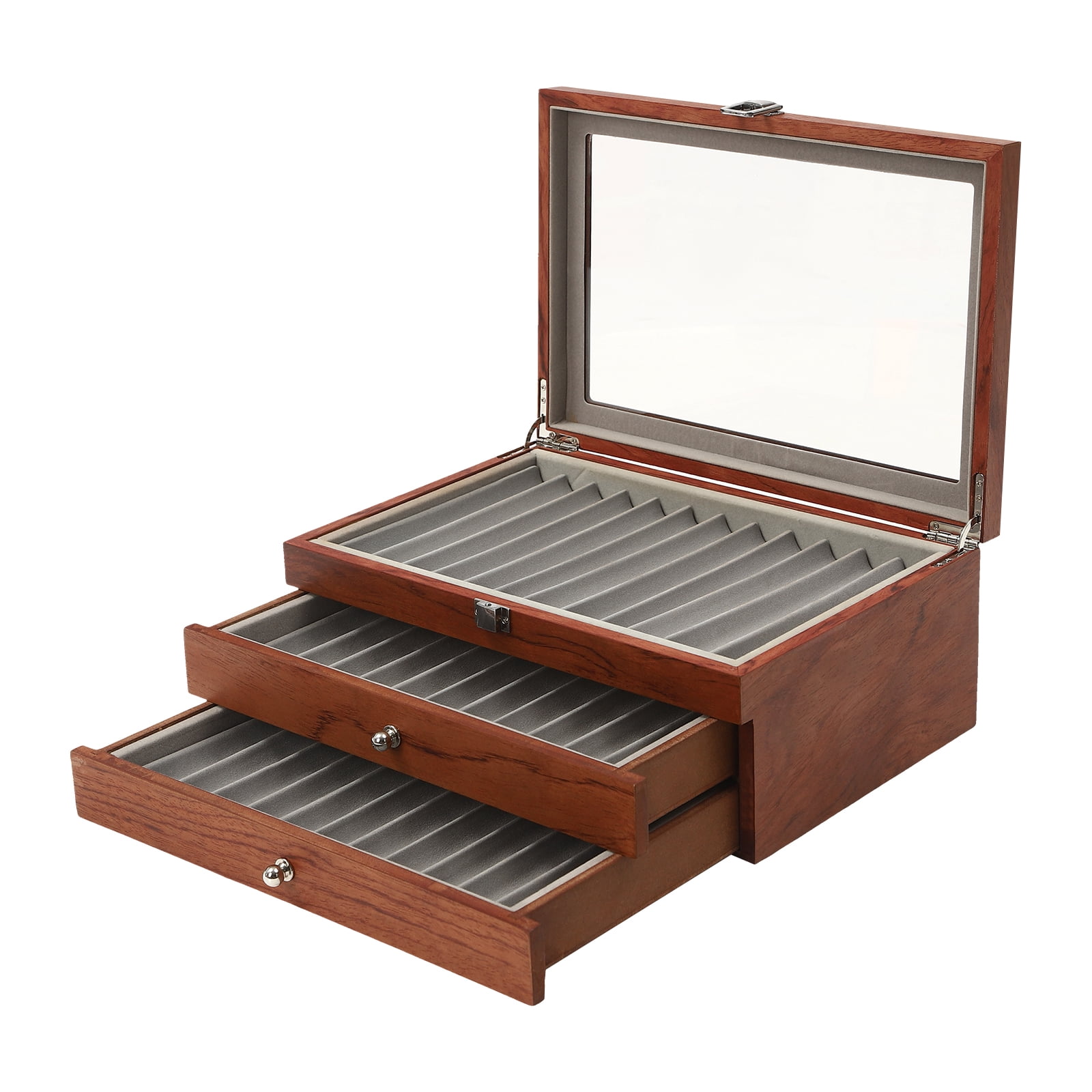 Wildnix Pen Box with 3-Tier Design, 34 Separate Compartments, &nbsp; Rosewood and MDF Construction, Velvet-Lined for Protection, Vintage Style with Smooth Finish, Ideal Gift for Pen Collectors