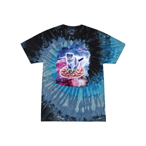 Wild Bobby, Cute Trippy Space Cat Riding Pizza, Animal Lover, Tie-Dye Tees, Evening Sky, Small