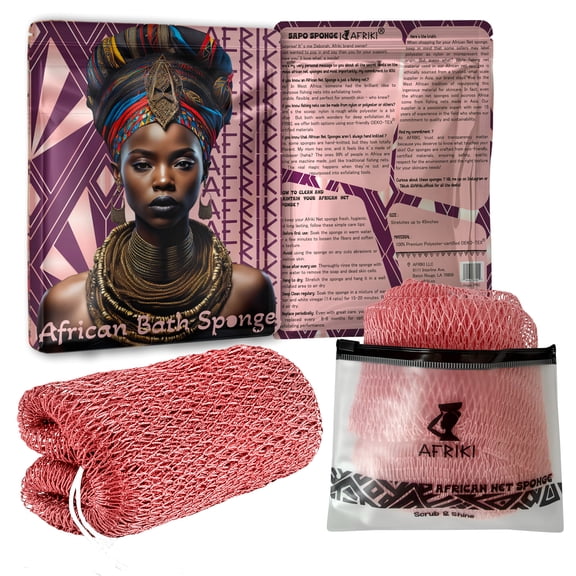 African Net Sponge, Premium Authentic Exfoliating Body Scrubber, XL Extra Long Bath Sponge for Shower, Deep Exfoliating Washcloth, 1 Pack (Rose Gold)