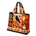 thumbnail image 3 of Halloween Tote Bag, Women Quilted Shoulder Bag with Pumpkin Ghost Witch Pattern, Stylish Fall Handbag Large Reusable Canvas Tote for Shopping, Work, Travel and Holiday Accessories, 3 of 5
