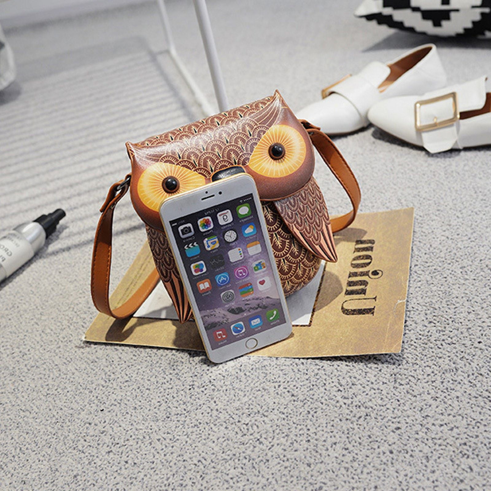 Baguery Cartoon Owl Shaped Shoulder Bag - Lightweight PU Leather Crossbody Satchel, Fashion Casual Purse for Women (5.9×1.57×7.87in)​