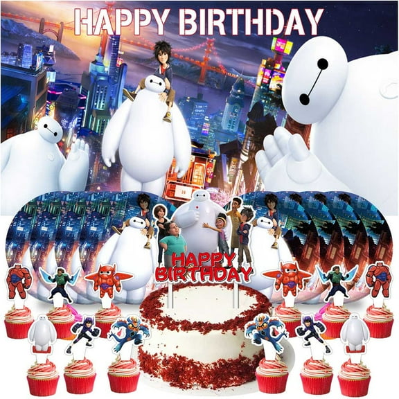 Baymax Hero Birthday Supplies Plates Decorations Decor Backdrop Banner Cake Topper Fans