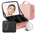 thumbnail image 1 of Mocado Bolsa de maquillaje de viaje con espejo iluminado LED, organizador de maquillaje de viaje, estuche de maquillaje con 3 colores iluminados y espejo de aumento 10x, almacenamiento portátil y caja, 1 of 5
