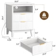 thumbnail image 3 of Fluted Nightstand with Charging Station, Bedside Table with 2 Drawers and Storage Shelf, Mid Century Modern Side Table for Bedroom Living Room,White, 3 of 11