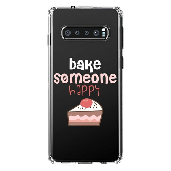 DistinctInk Clear Shockproof Hybrid Case for Samsung Galaxy S10  PLUS (6.4" Screen) - TPU Bumper Acrylic Back Tempered Glass Screen Protector - Bake Someone Happy