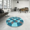 thumbnail image 4 of Ahgly Company Machine Washable Indoor Round Transitional Azure Blue Area Rugs, 3' Round, 4 of 7