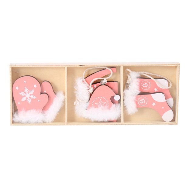 Bewildely 1 Juego de guantes colgantes de de Navidad, letrero de sombrero, adornos colgantes de puerta de árbol de Navidad de felpa blanca con Kits de decoración para fiestas Rosado Bewildely HA070070-03