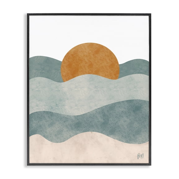Stupell Industries Bohemian Abstract Beach Sunrise Layered Shape Ocean Waves Black Framed Giclee Art, 16 x 20, by Birch&Ink