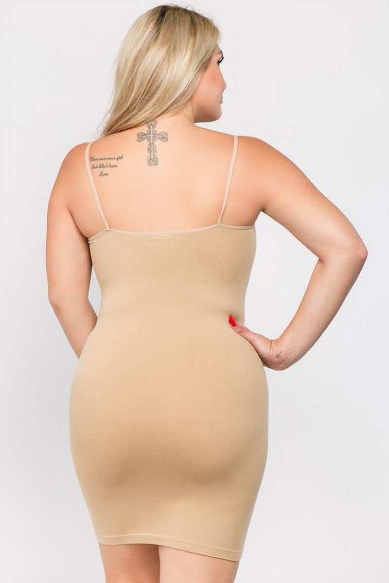 K-Cliffs Plus Size Women's Lady's Solid Seamless Long Cami Top/Dress, Stone, 95% Polyester 5% Spandex