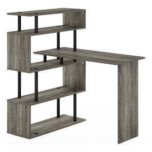 Pemberly Row L-Shape Bureau d'ordinateur avec 5-Tier Étagères en chêne français/noir