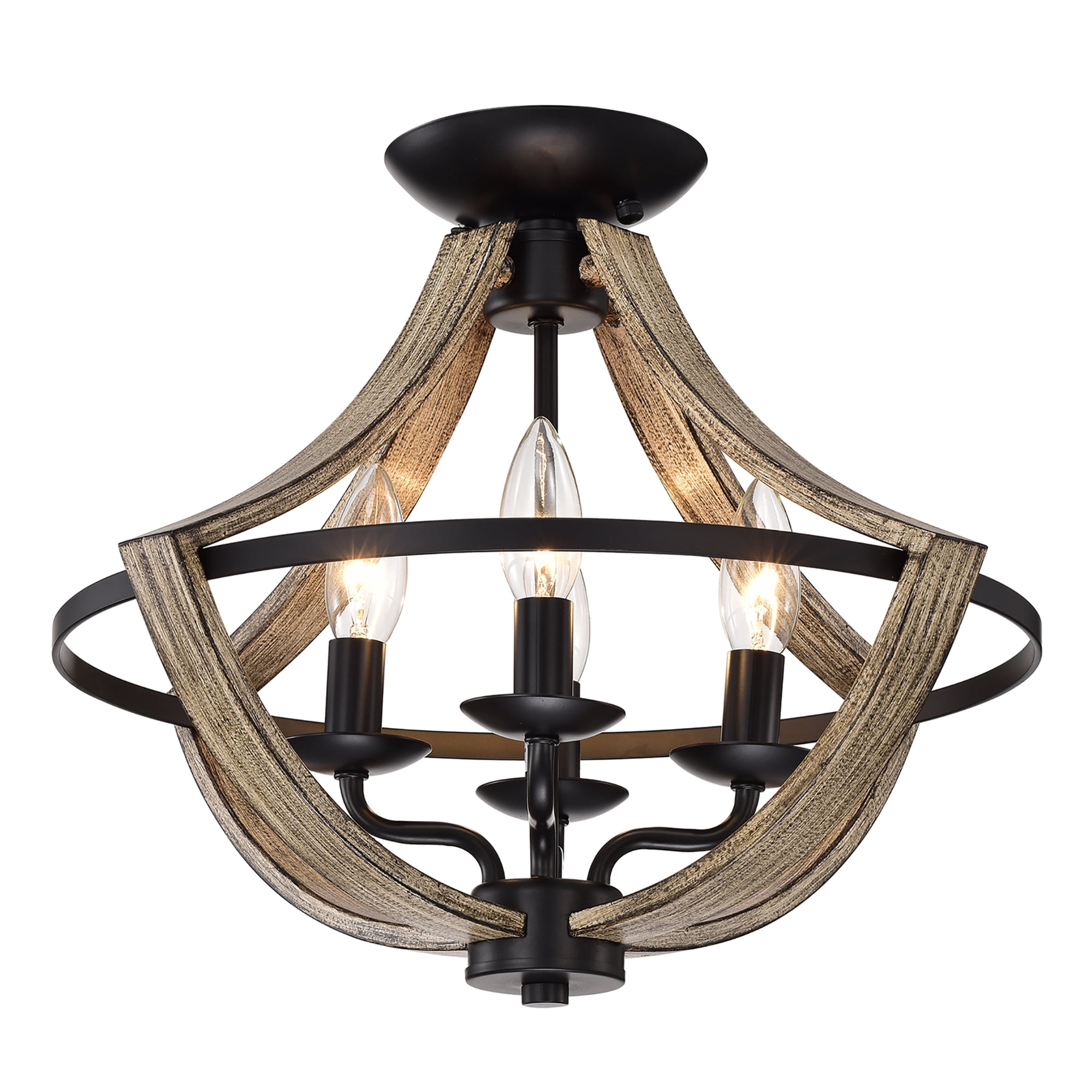 Warehouse of Tiffany Ricky Matte 17" Black 4-Light Metal Semi-Flush Mount with Matte Black Shade