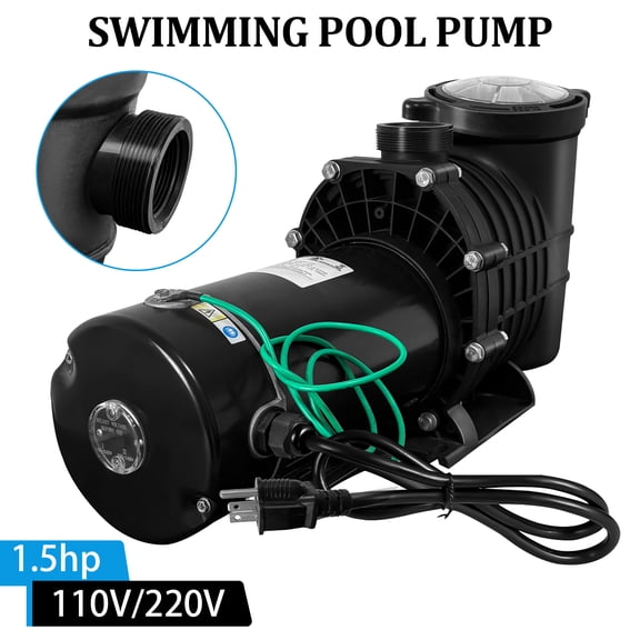 1.5 HP 6498 GPH Self-Priming Pool Pump, Dual Voltage 115V/230V - For Above/In-Ground Pools up to 15,000 Gal, Clear Lid & 1.25-1.5" Adapters