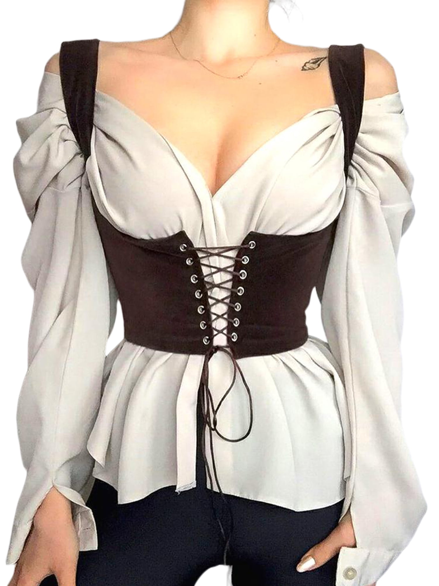 Black Mesh Corset Tops For Women Lace Up Busiter Lingerie Satin Overbust  Shapewear Outfit For Christmas Costume Halloween Party
