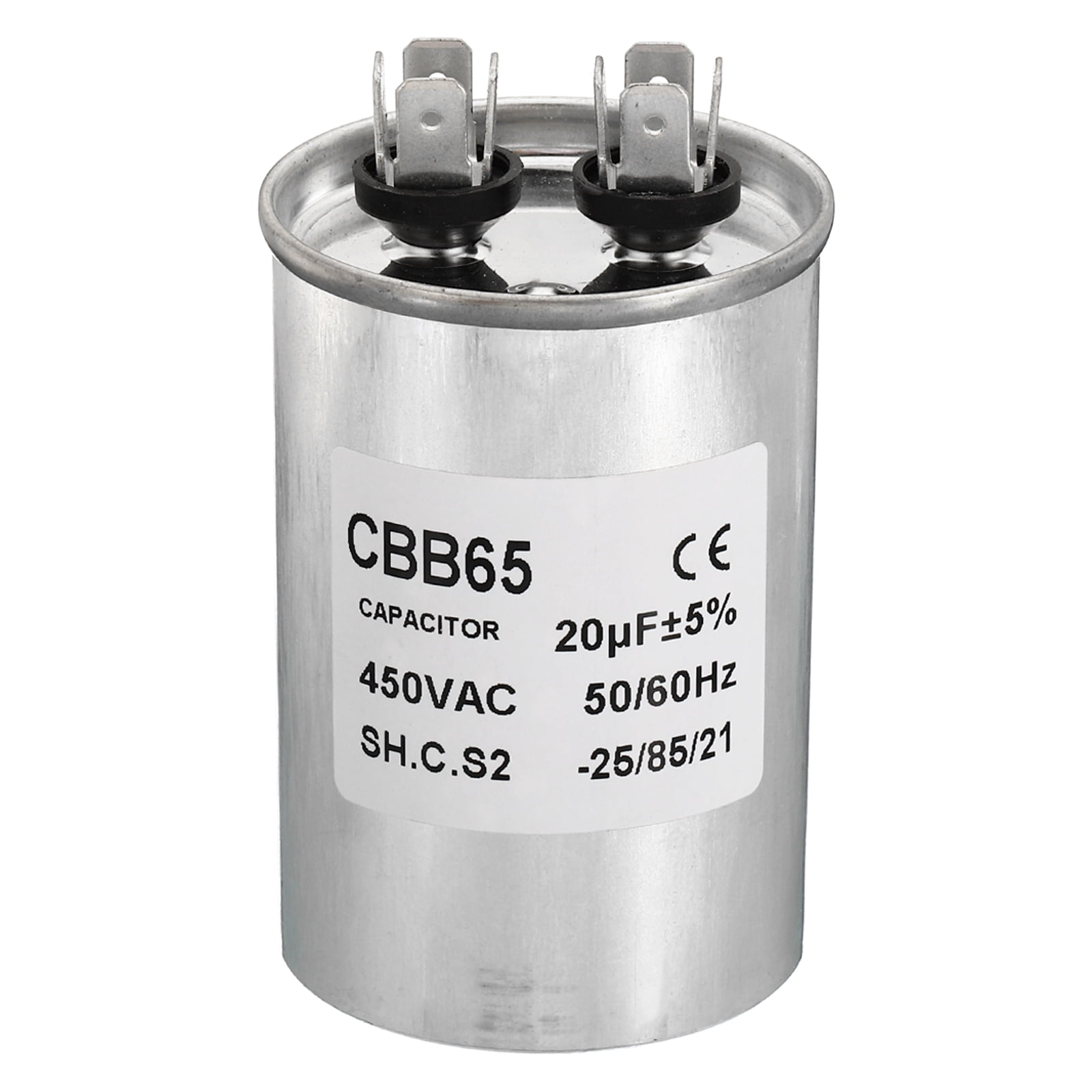 Uxcell CBB65 20uF Run Capacitor,20mfd 1Pcs AC 450V Aluminum Case With 2 ...