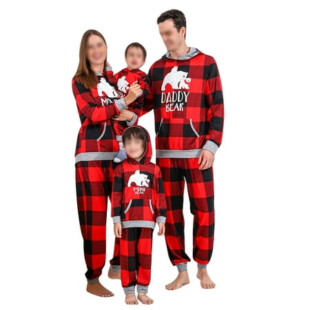 

Paille Women Men Kids Hooded Neck Soft Matching Family Pajamas Set Xmas Pjs Christmas Sleepwear Long Sleeve Holiday Nightwear PJ Sets Red Baby 3-6M