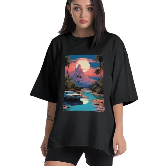 Plus Size Shirt for Women Black Tops for Women Short Sleeves Shirt for Women Vintage Landscape T Shirt Crewneck Shirt for Women XS