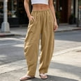 thumbnail image 2 of TEAJOPSUU Womens Elastic Waist Harem Pants Cotton Blend Casual Tapered Baggy Wide Leg Trousers with Pockets Summer Daily Beach Wear Beige, 2 of 7
