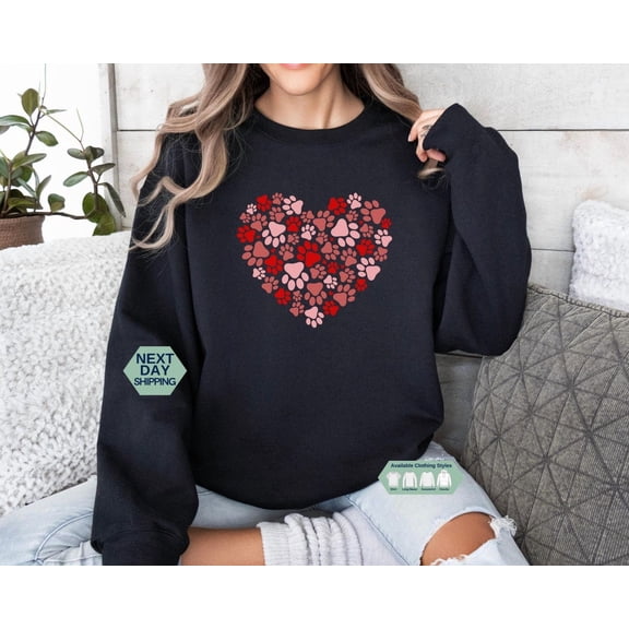 Pet Valentine Paw Heart Sweatshirt, Pet Lover Valentine Shirt, Cute Dog Lover Valentines Hoodie, Dog Mom Valentine Day Sweatshirt, Gift Idea Tshirt All Size S-5XL