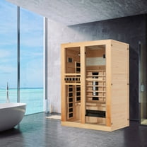 Erinnyees 2 Person Infrared Sauna, Indoor Dry Sauna, Full Spectrum Home Sauna, 15 Minutes Pre-Warm up, with 7 Color Light Belt, 110V