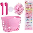 thumbnail image 2 of MINI-FACTORY Kid's Bike Basket, Cute Flower + Bling DIY Crystal Stickers Bicycle Front Handlebar Basket for Kid Girls (Pink Flower), 2 of 5