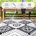 thumbnail image 5 of Waterproof Outdoor Rug 8x10ft, Boho Reversible Plastic Straw Mat for Patio RV Deck Porch Backyard Balcony Camping Picnic Beach Indoor Outdoor Carpet, Black&White, 5 of 7