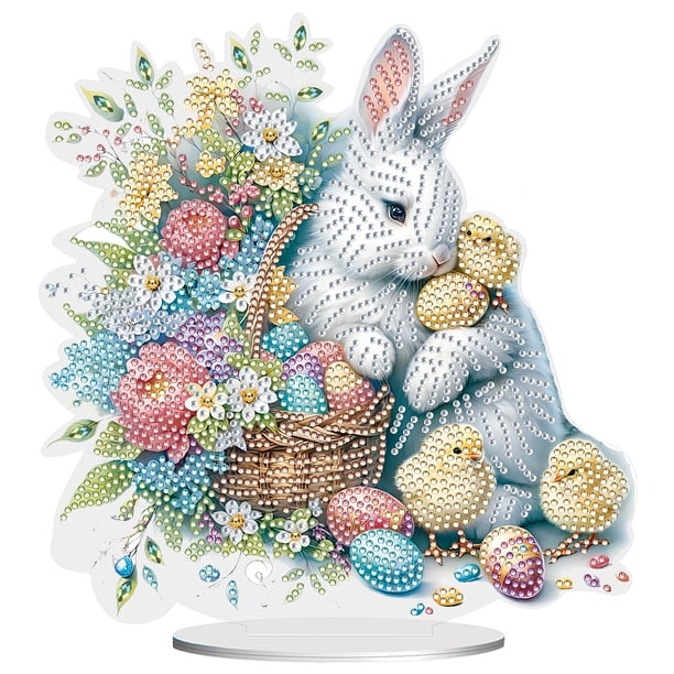 Kits Arte Diamantes Escritorio Forma Especial Lindo Conejo Pascua para Adultos Principiantes