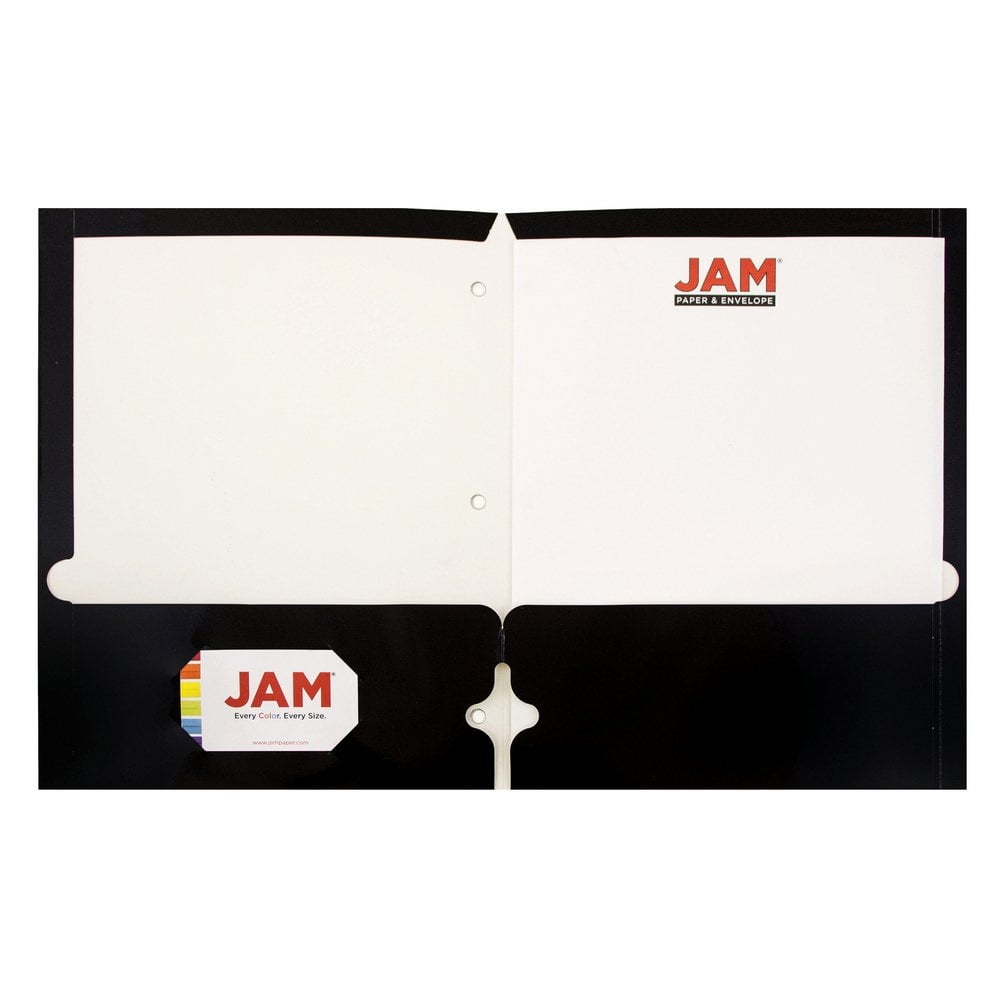 JAM Paper Glossy 3 Hole Punch Folders, Black, 50/Pack