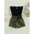thumbnail image 3 of Bagilaanoe 2pcs Toddler Baby Girls Short Pants Set Flying Sleeves Ribbed Tank Tops + Shorts with Belt 9M 12M 18M 24M 3T 4T Kids Casual Summer Outfits, 3 of 8