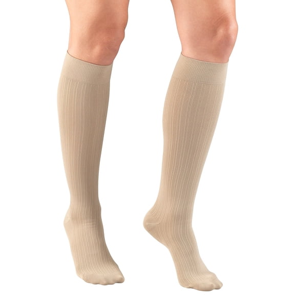 Truform Women's Trouser Socks Dress Style Rib Pattern: 15-20 mmHg XL TAN (1973TN-XL)