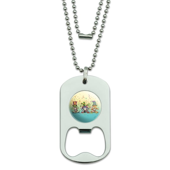 Party Frogs Mardi Gras See No Evil Hear Speak Military Dog Tag Bottle Opener Pendant