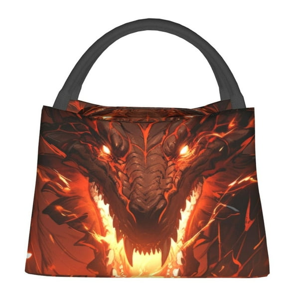Fotbe Magma Fire Black Dragon Bolsa Térmica Portátil con Estampado, Bolsa de Entrega de Alimentos Aislada, Bolsa Reutilizable de Gran Capacidad para Comidas y Supermercado